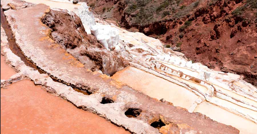 Salt source in Maras salt mines Auri Peru