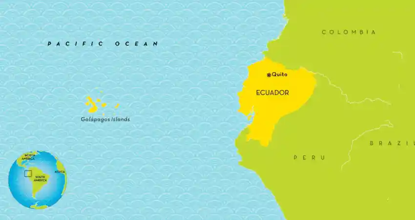 Map of Ecuador highlighting key locations for luxury tours to Peru.