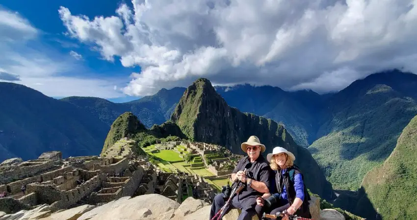 Stunning view of Machu Picchu in March with mountains and clouds