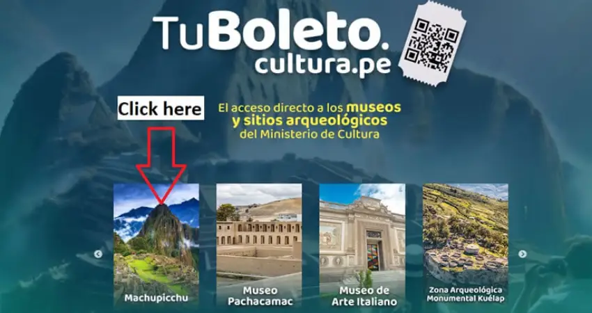 Peruvian government website with information on booking tickets to Machu Picchu.