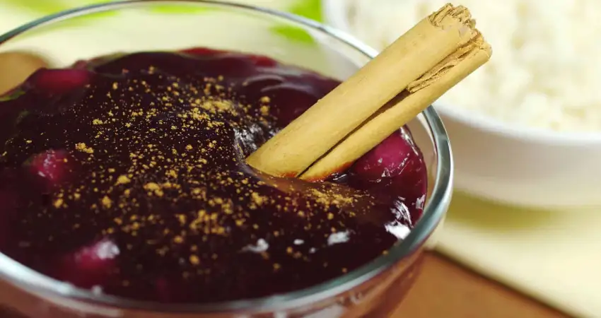 vegan food in peru purple corn pudding